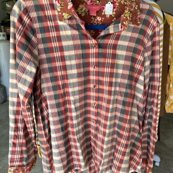 April Cornell Floral and Plaid Patchwork Shirt - Picture 2 of 2